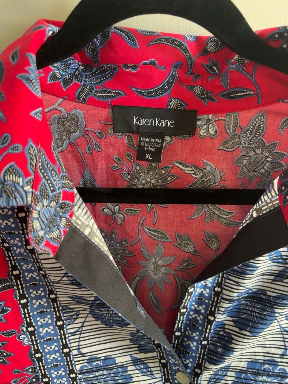 Karen Kane Rhythm & Blues Ruched Sleeve Shirt XL NWT Floral Button Front Blouse